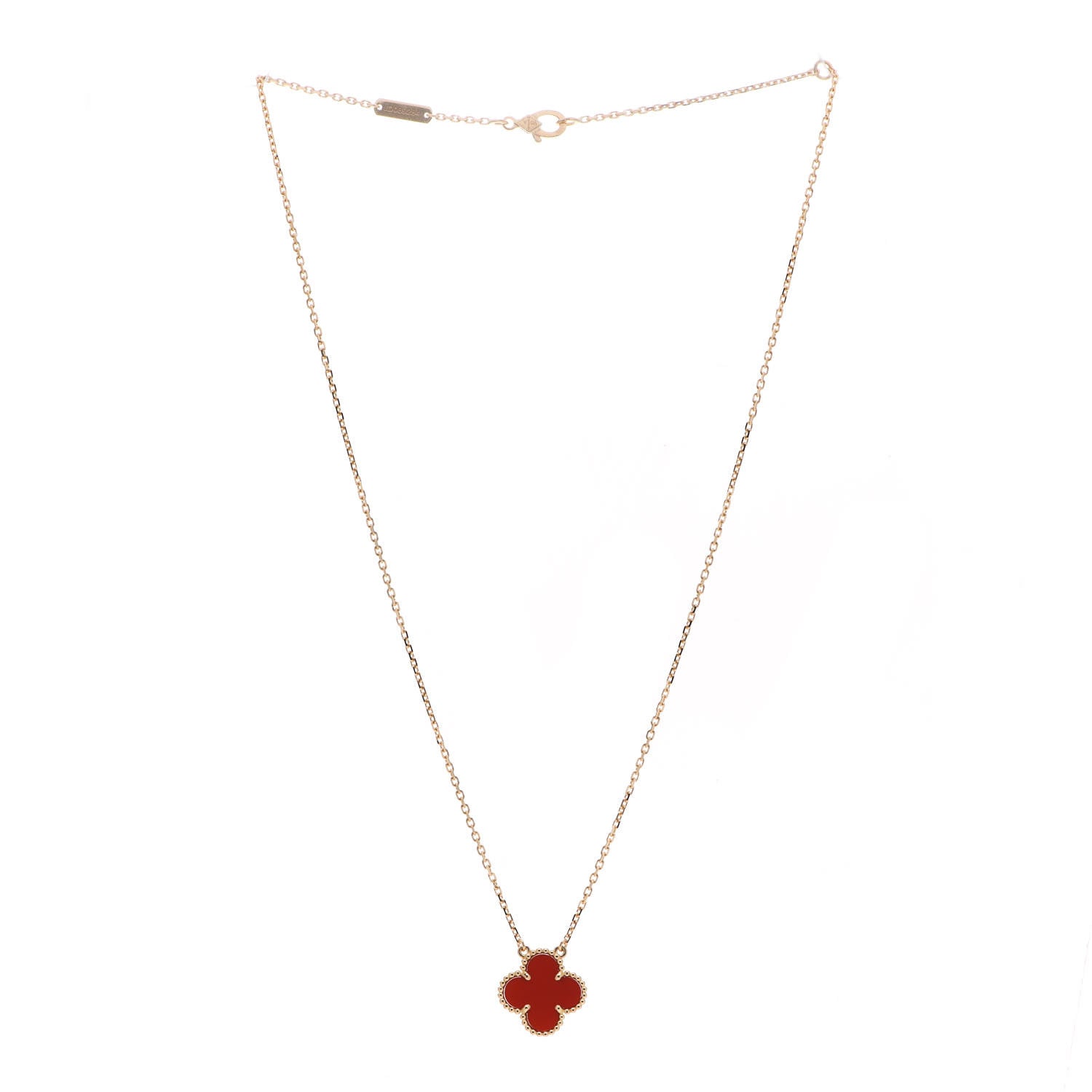 Van Cleef & Arpels 18K Yellow Gold Carnelian Vintage Alhambra Pendant Necklace 3 of 6