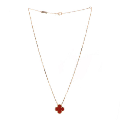 Van Cleef & Arpels 18K Yellow Gold Carnelian Vintage Alhambra Pendant Necklace 3 of 6