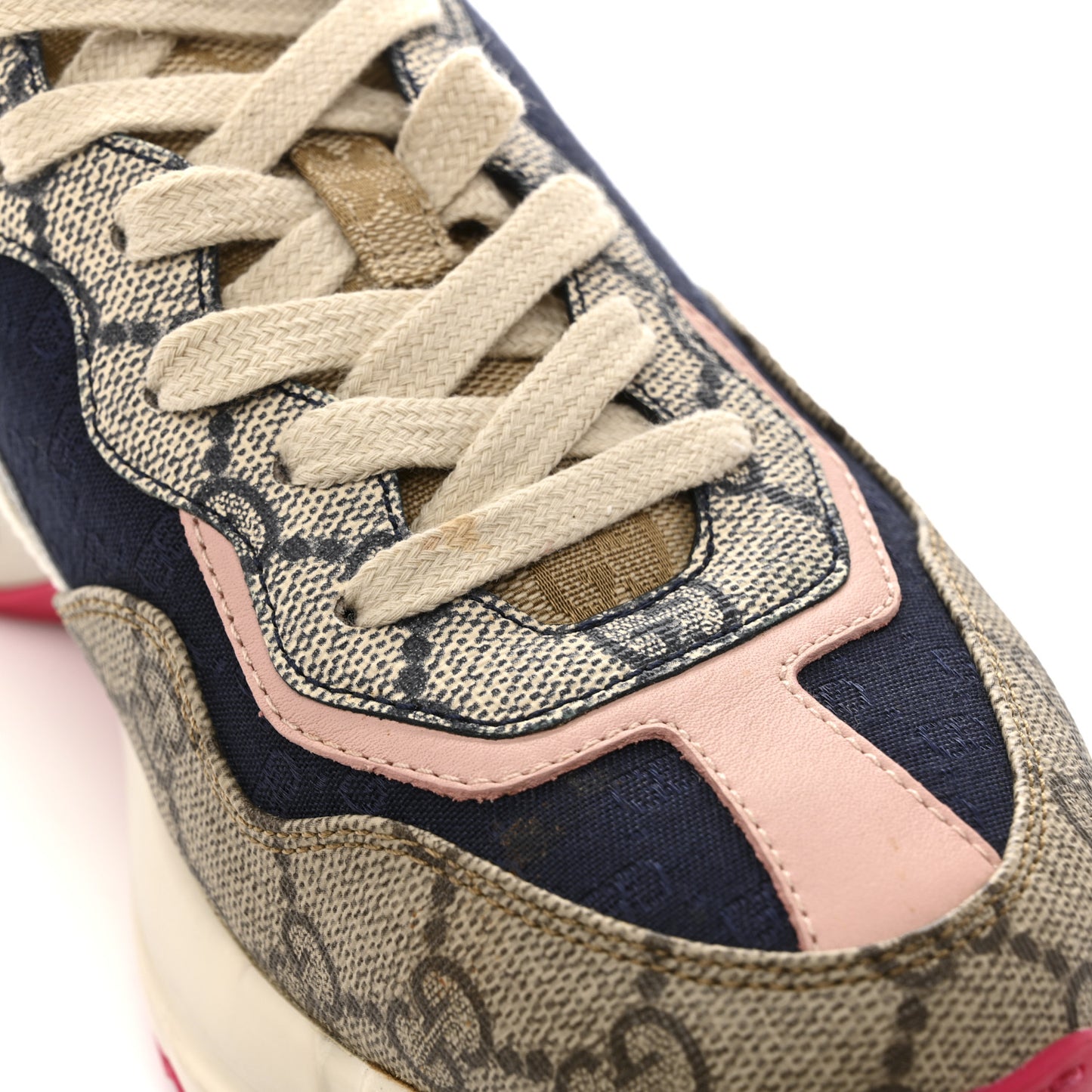 GG Supreme Monogram Mix Monogram Womens Rhyton Sneakers 37.5 London Blue Beige Pale Pink