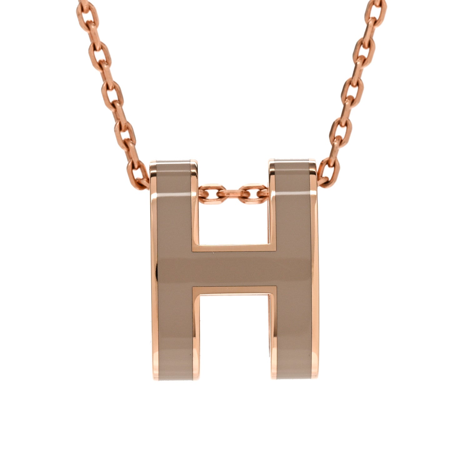 Hermes Lacquered Rose Gold Pop H Pendant Necklace Marron Glace 4 of 6