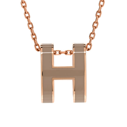Hermes Lacquered Rose Gold Pop H Pendant Necklace Marron Glace 4 of 6
