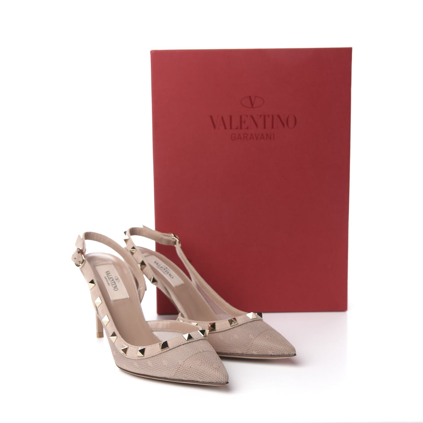 Mesh Point d'Esprit Rockstud Half D'Orsay Slingback 85mm Pumps 36.5 Rose Cannelle
