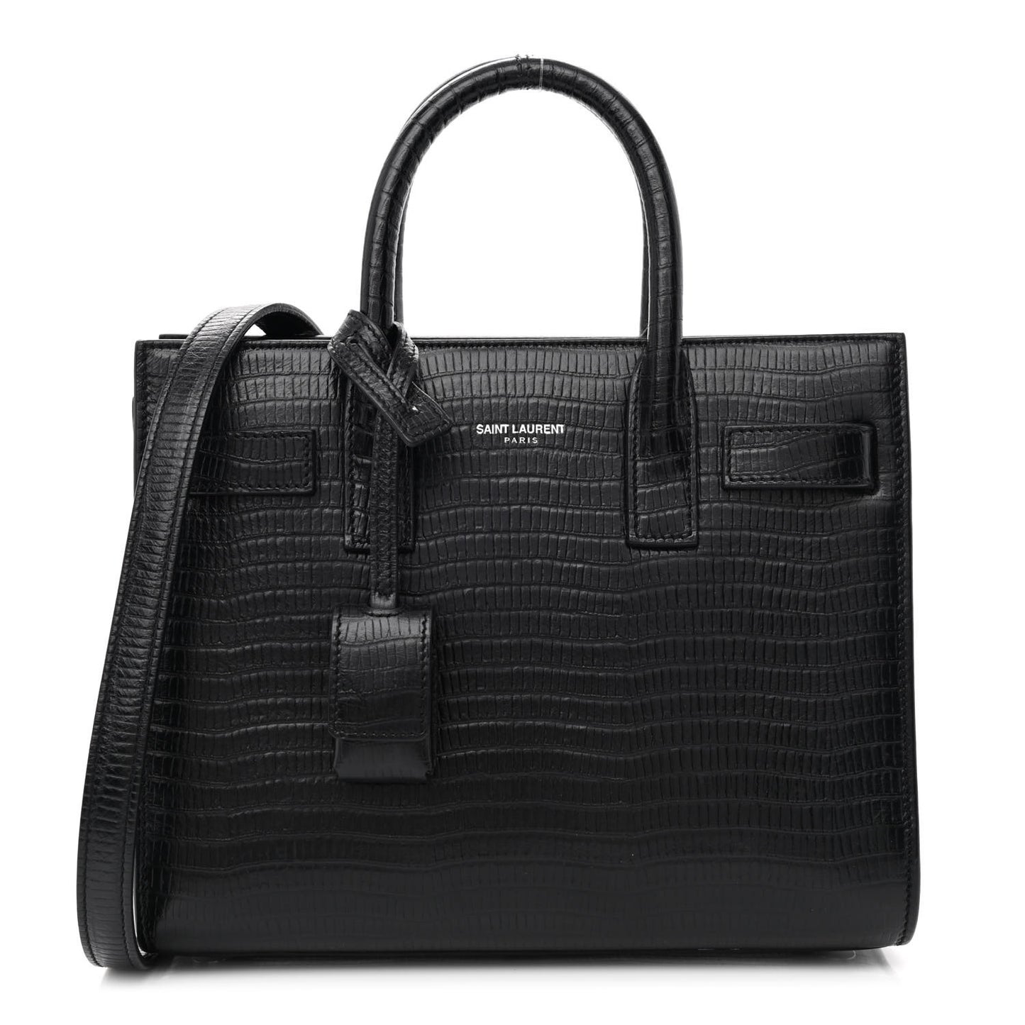 Calfskin Lizard Embossed Nano Sac De Jour Black
