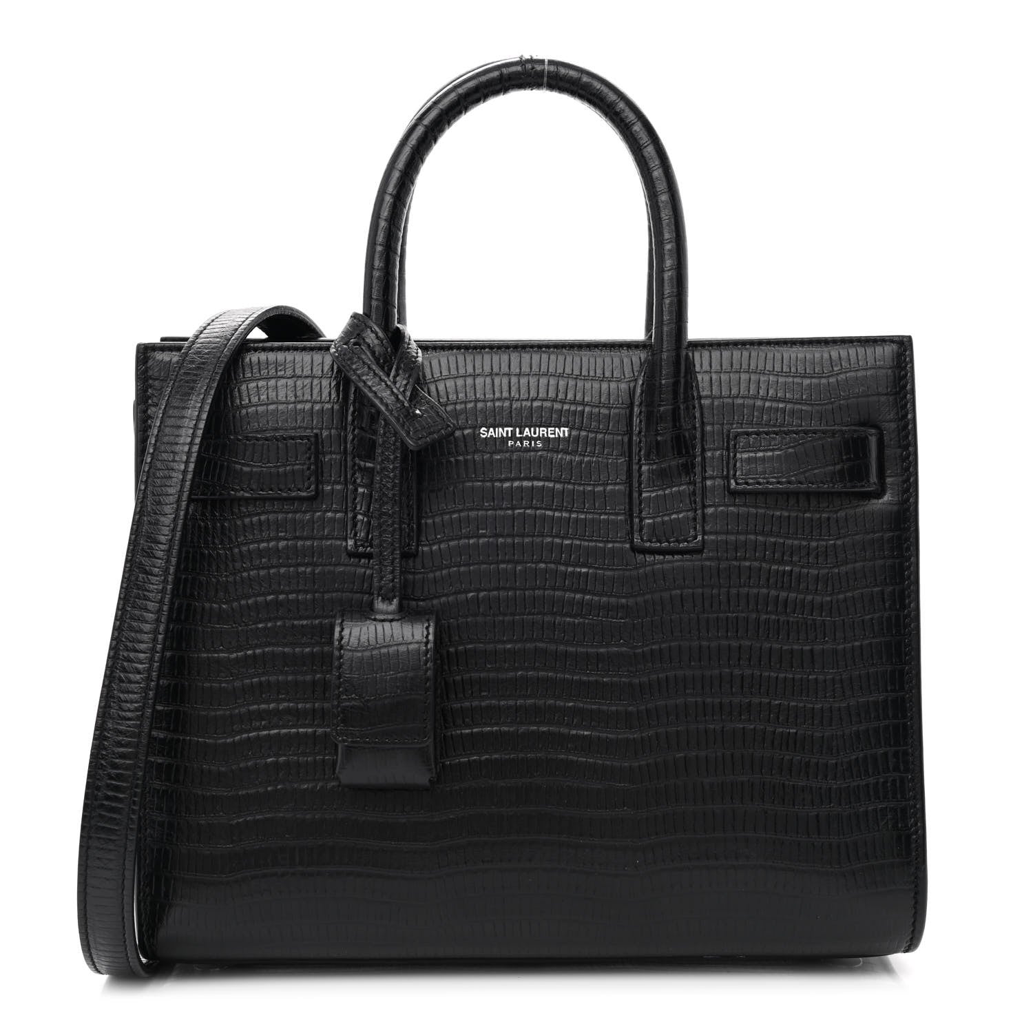 Saint Laurent Calfskin Lizard Embossed Nano Sac De Jour Black 1 of 10