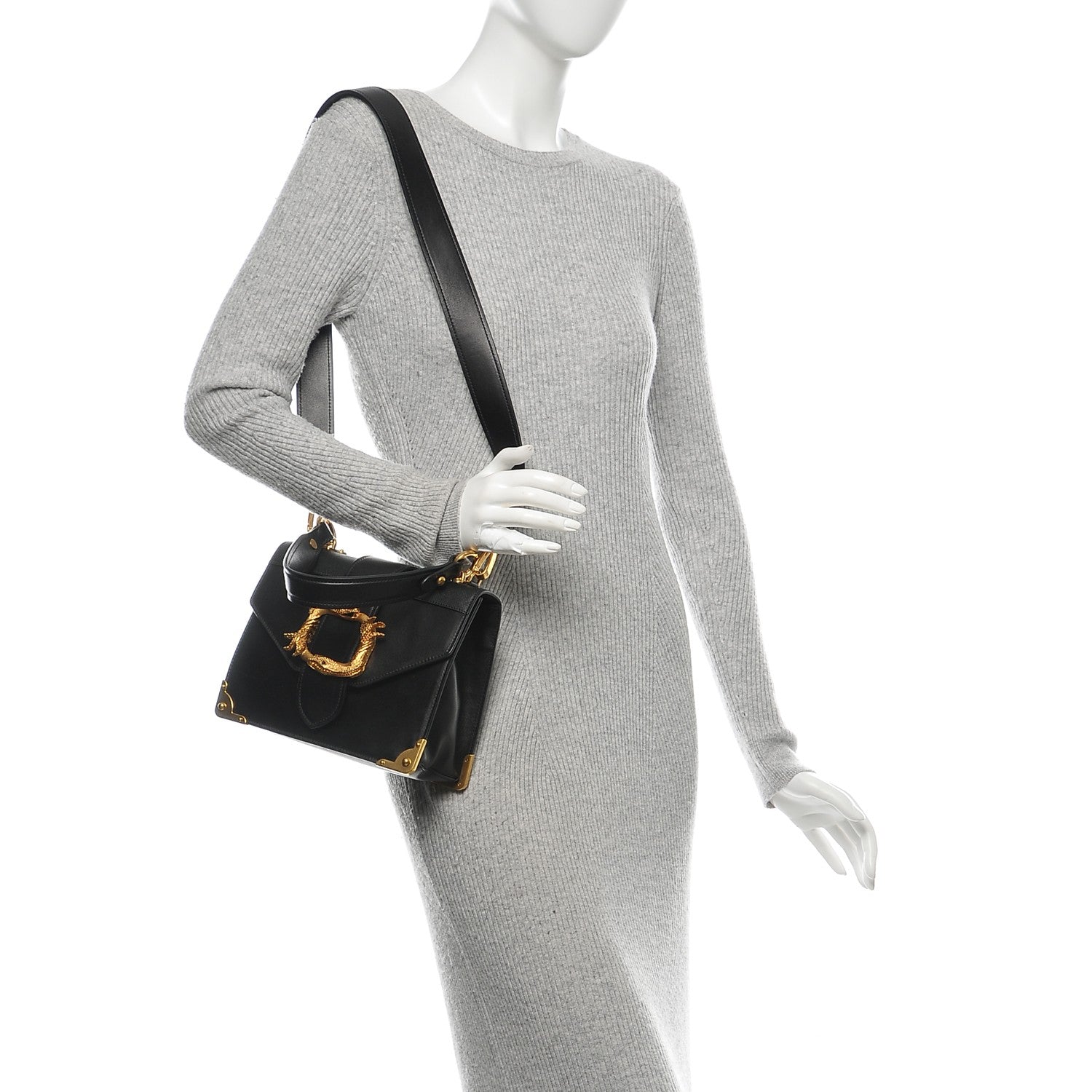 Prada City Calf Saffiano Animalier Top Handle Bag Black 2 of 7
