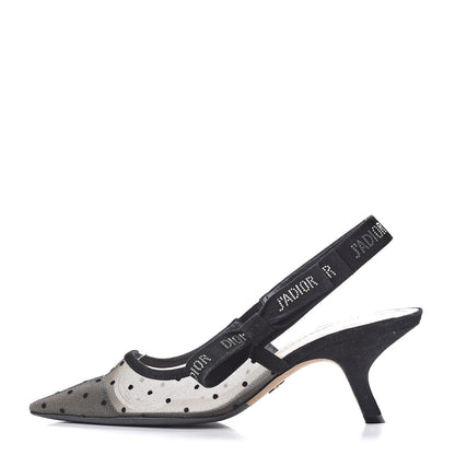Christian Dior Mesh Plumetis Crystal Suede J'Adior Slingback 65mm Pumps 38 Nude Black 1 of 8