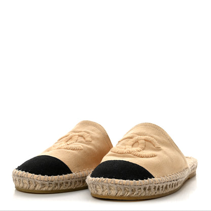 Chanel Denim CC Espadrille Mules 37 Beige Black 4 of 9