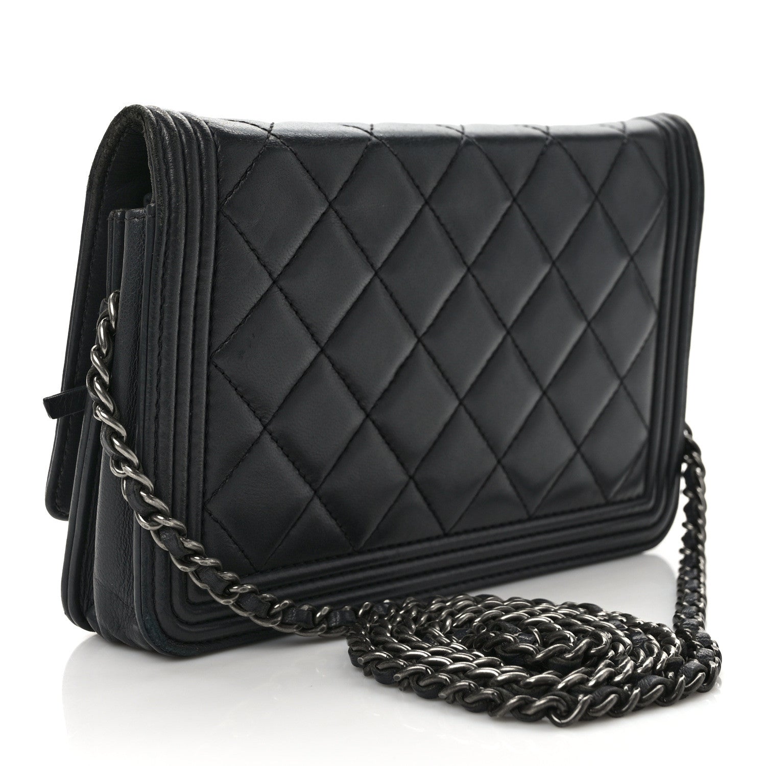Chanel Lambskin Quilted Boy Wallet On Chain WOC Dark Grey 3 of 12