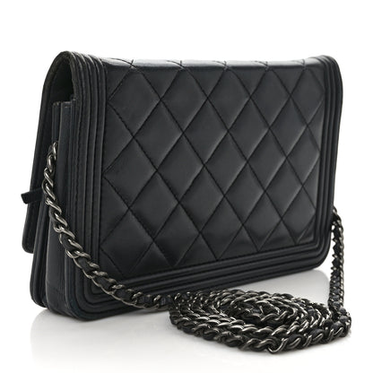 Chanel Lambskin Quilted Boy Wallet On Chain WOC Dark Grey 3 of 12