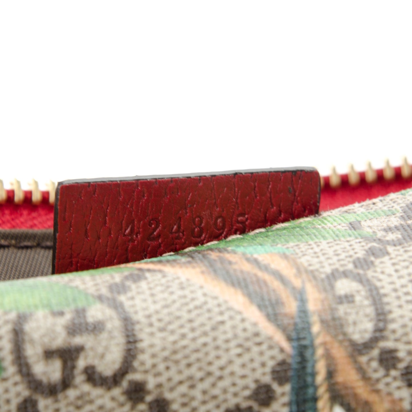 GG Supreme Monogram Tian Zip Pouch Beige Multicolor Red