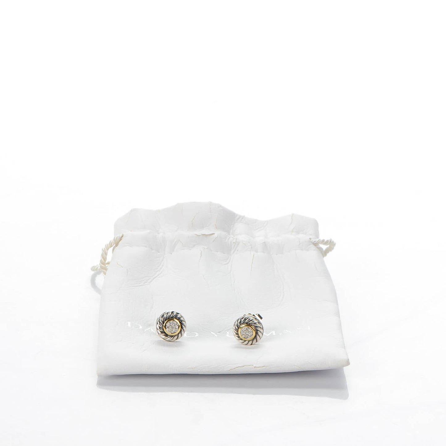 Sterling Silver 18K Yellow Gold Diamond Cookie Cable Earrings
