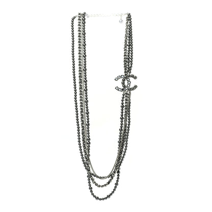Chanel Crystal Pearl Lambskin CC Multi Strand Necklace Grey Silver 4 of 6