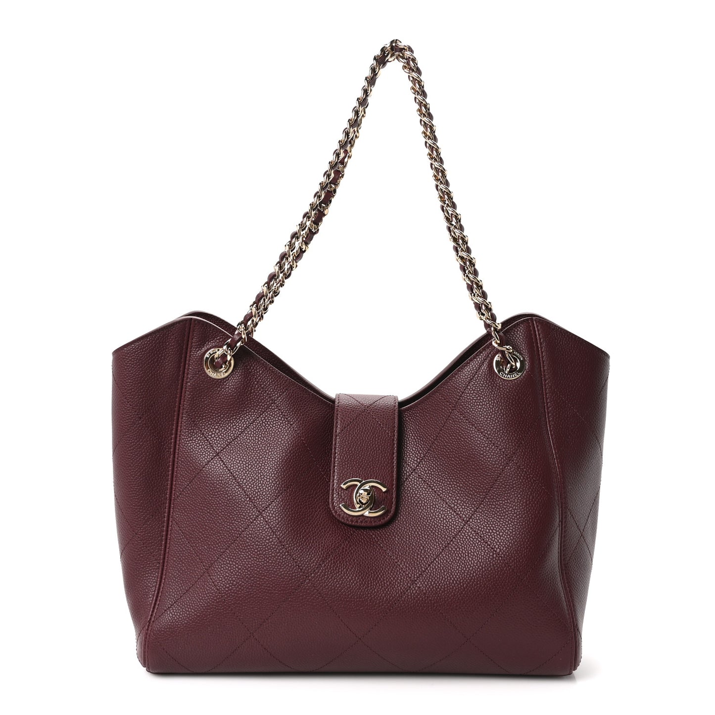 Grained Calfskin Large Shopping Bag Dark Burgundy