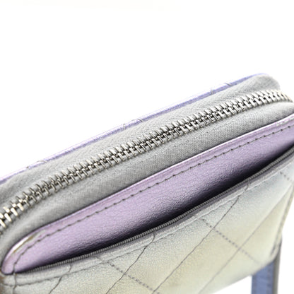 Chanel Gradient Metallic Calfskin Quilted Zip Around Coin Purse Wallet Silver Blue Yellow Purple 9 of 10