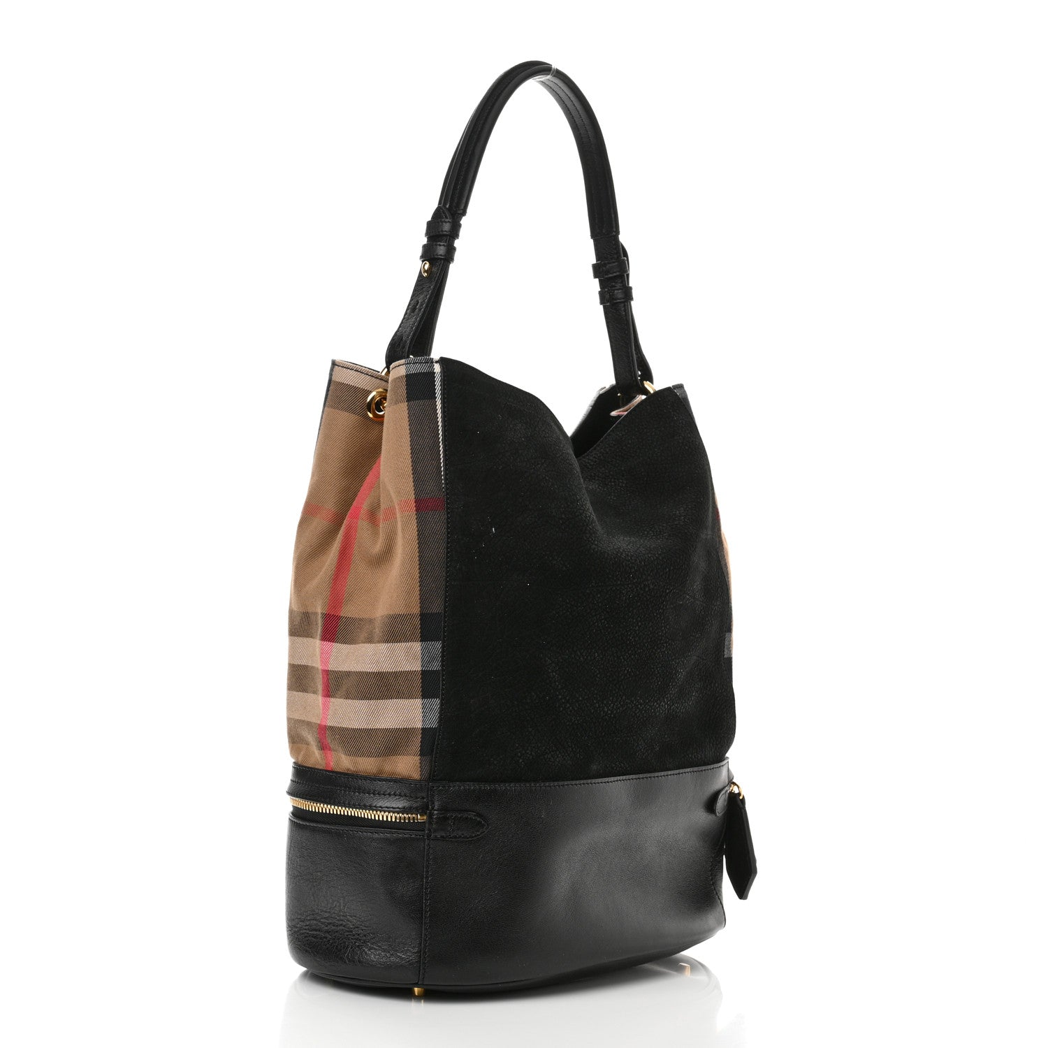 Burberry Nubuck Canvas Check Beckett Bucket Bag Black 3 of 10