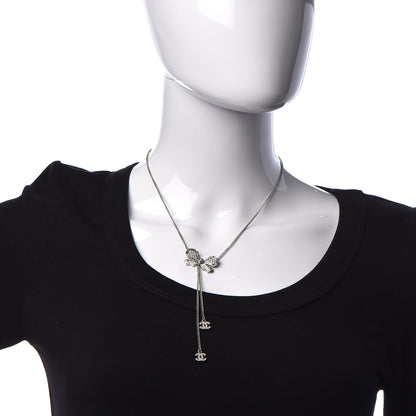 Chanel Crystal CC Bow Drop Necklace Silver 2 of 5