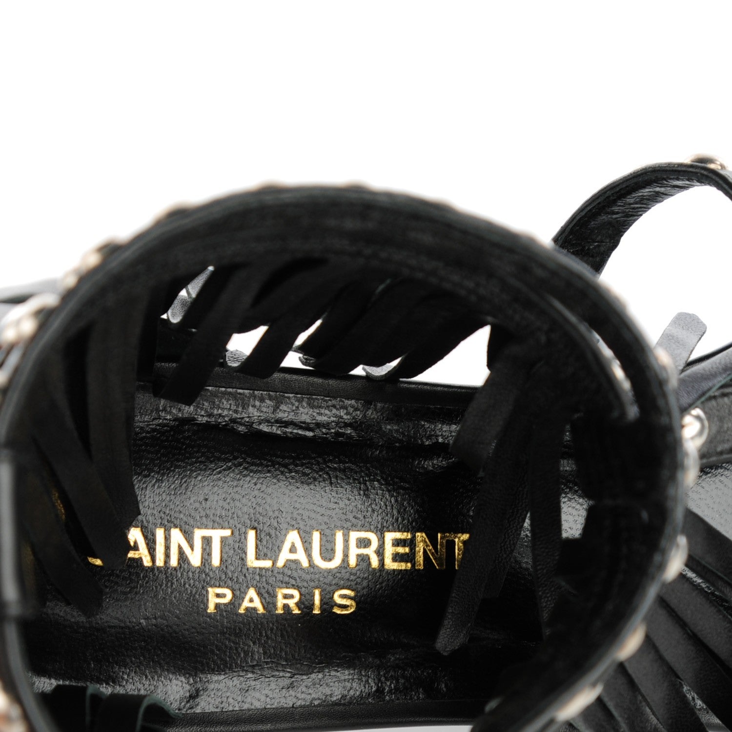 Saint Laurent Calfskin Studded Fringe Cyuko Sandals 38 Black 7 of 8