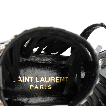 Saint Laurent Calfskin Studded Fringe Cyuko Sandals 38 Black 7 of 8