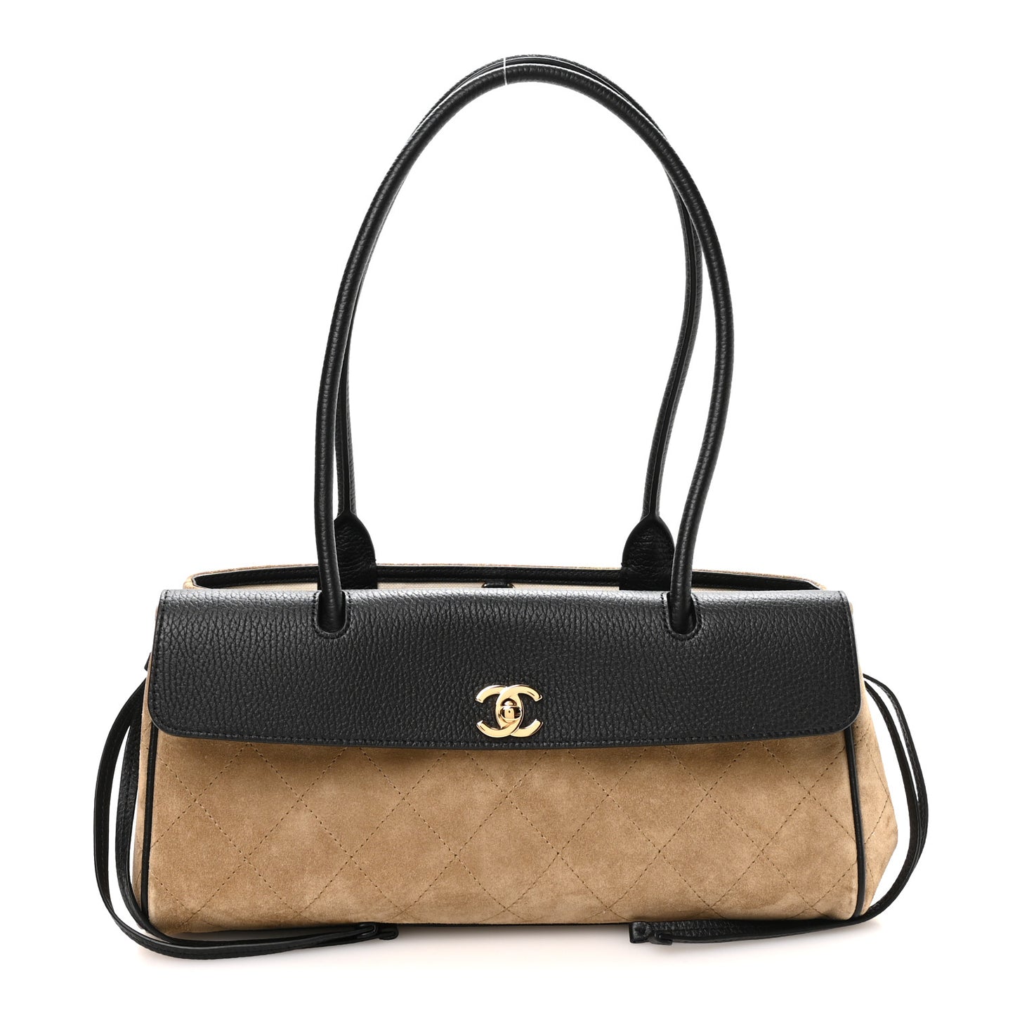 Grained Calfskin Suede Urban Essentials Small Shopping Bag Dark Beige Black