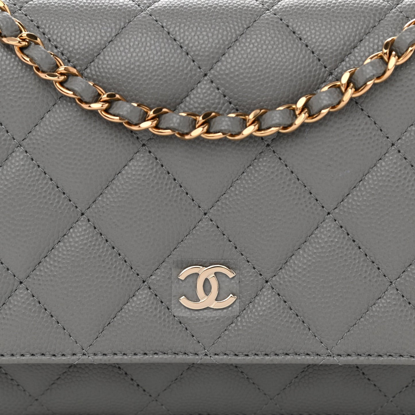 Caviar Quilted Wallet On Chain WOC Grey