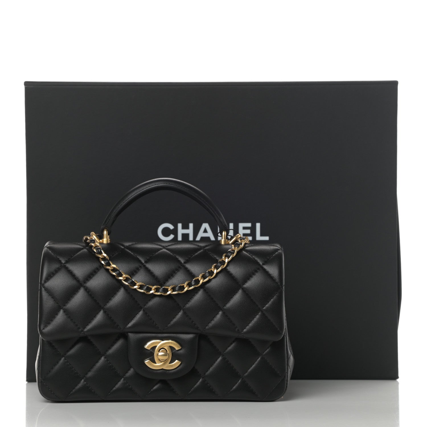Chanel Lambskin Quilted Mini Top Handle Rectangular Flap Black 11 of 11