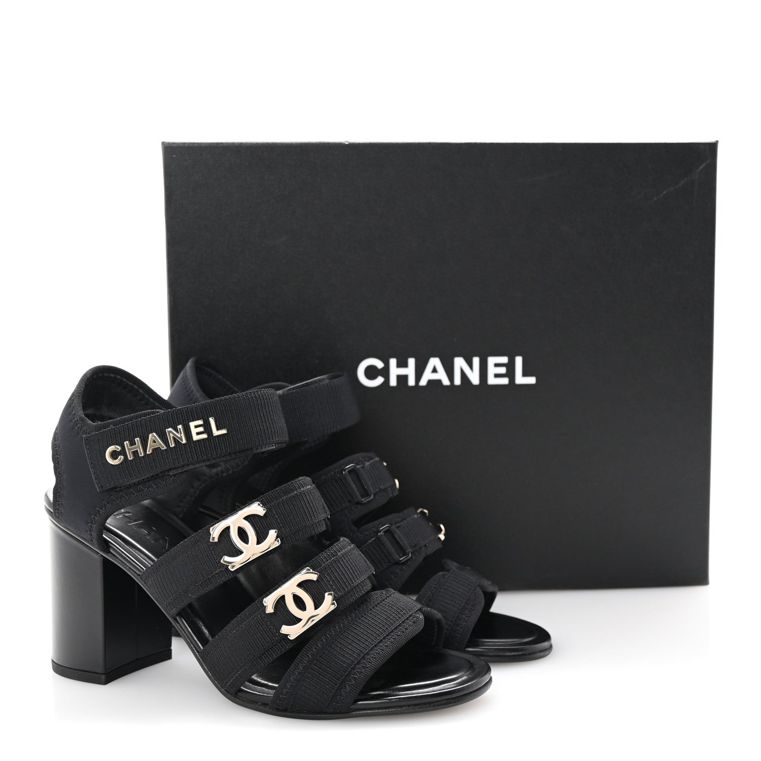 CHANEL ミュール チェック柄 黒 Authentic Chanel Black Interlocking CC Logo Canvas Slingback