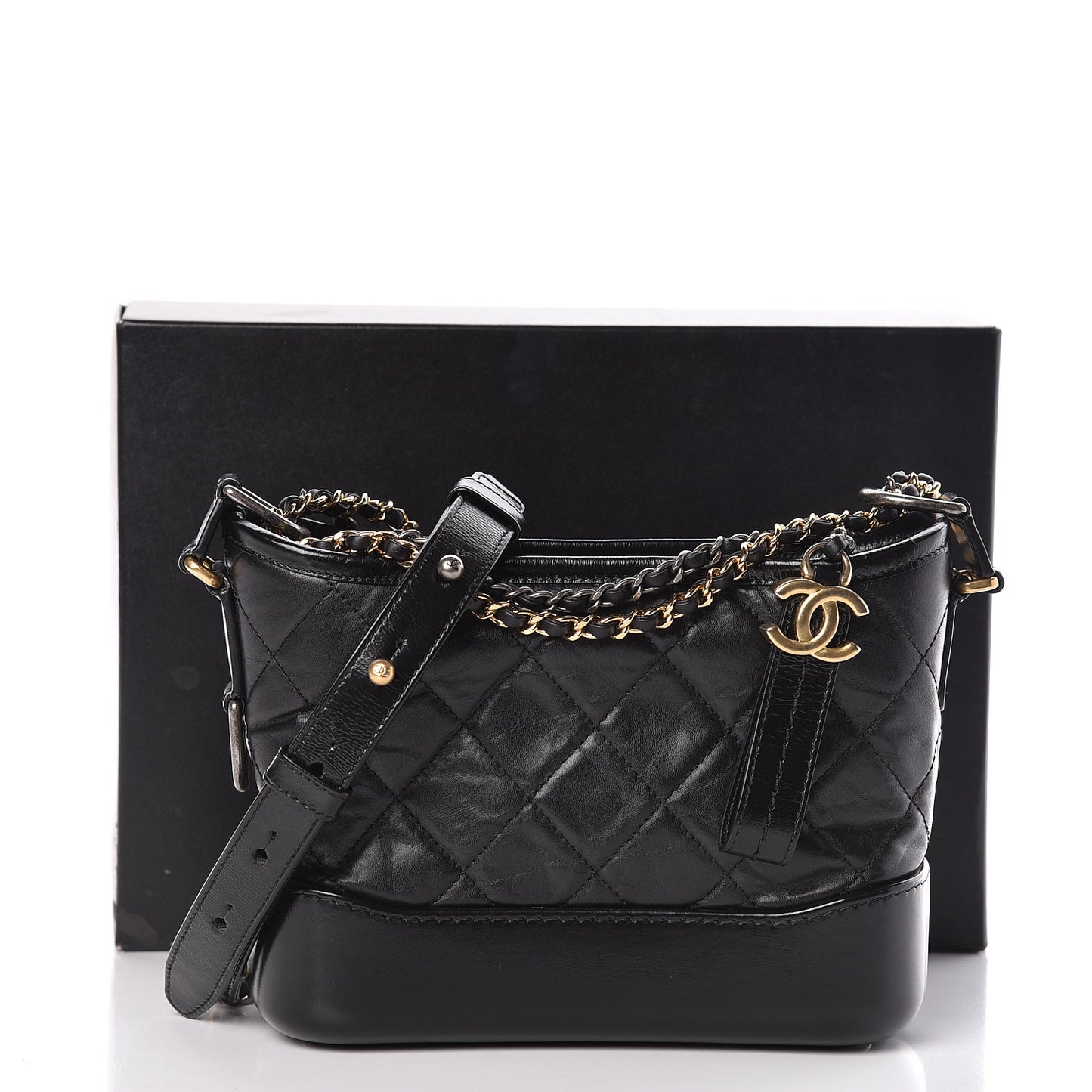 Aged Calfskin Quilted Small Gabrielle Hobo Black