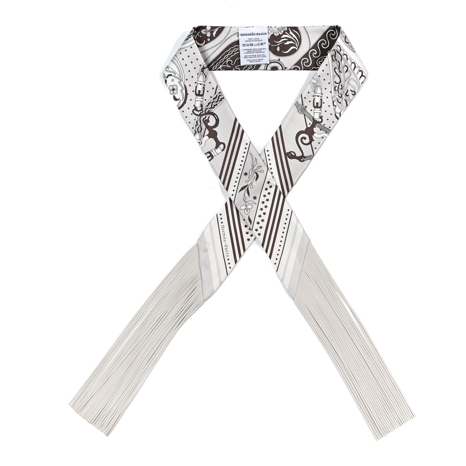 Hermes Silk Festival Des Amazones Bandana Fringed Twilly Craie Brun Craie Brun 1 of 4