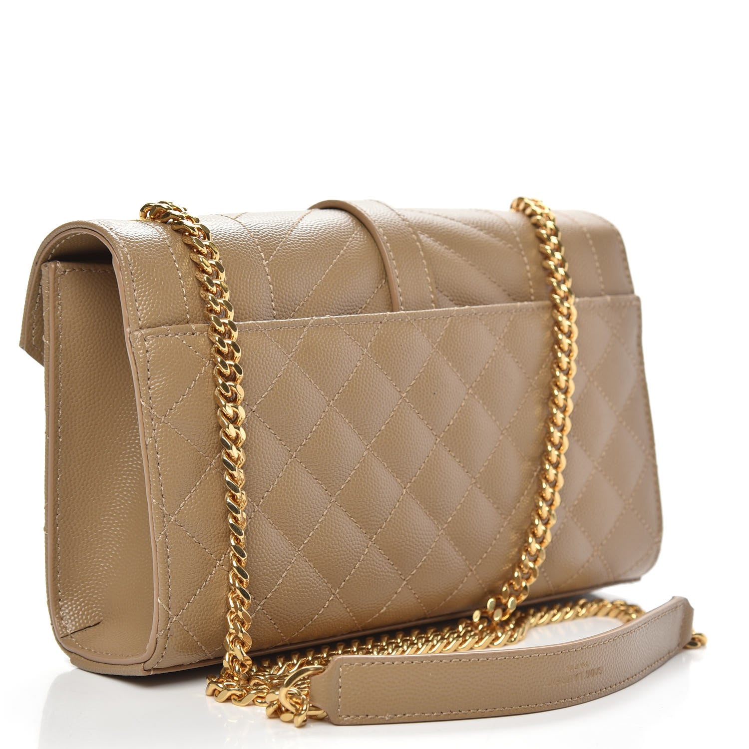 Saint Laurent Grain De Poudre Textured Mixed Matelasse Triquilt Small Monogram Satchel Dark Beige 3 of 9