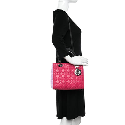 Christian Dior Lambskin Cannage Medium Tri-Color Lady Dior Fuchsia Anemone Black 2 of 10