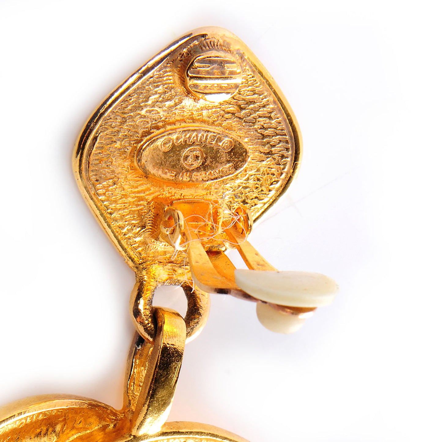 CC Quilted Clip On Drop Earrings Gold