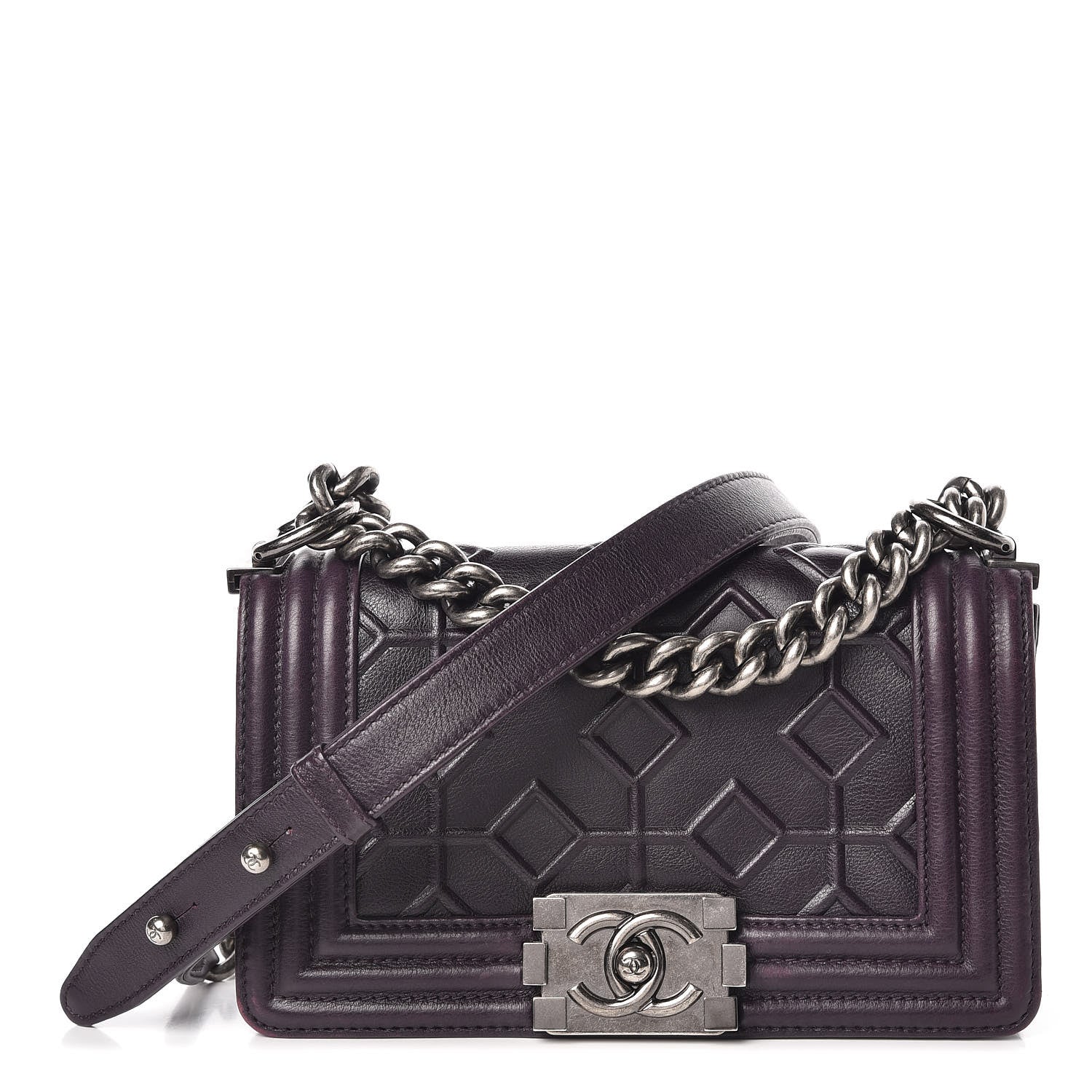 Chanel Calfskin Crystal Embossed Small Boy Flap Plum 1 of 9