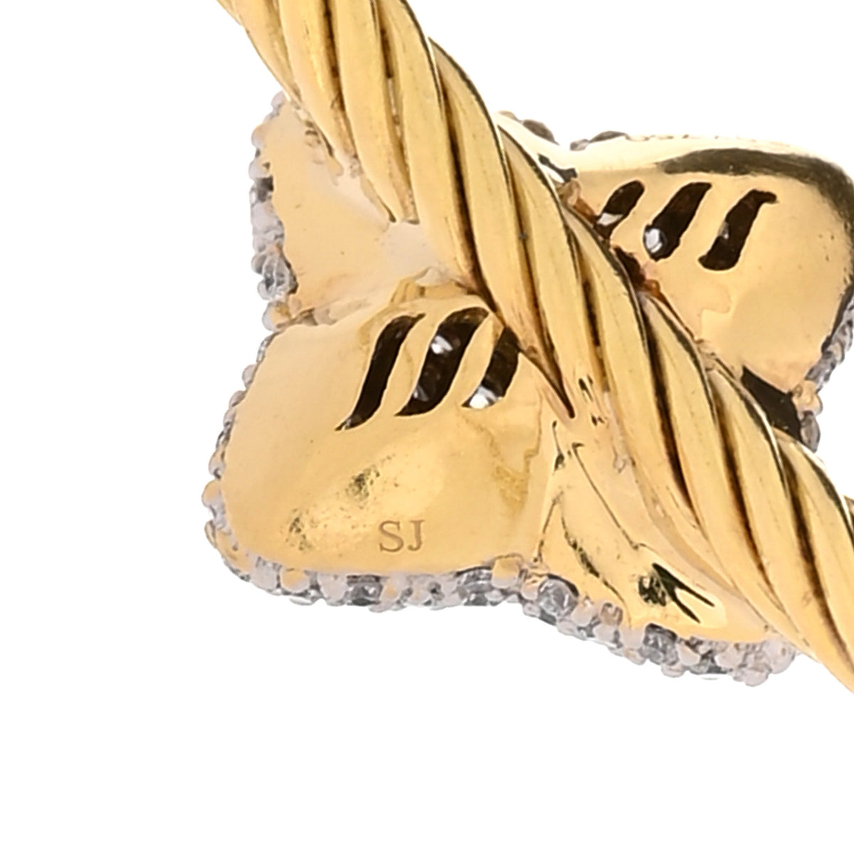 18K Yellow Gold Diamond Large Quatrefoil Bangle Bracelet
