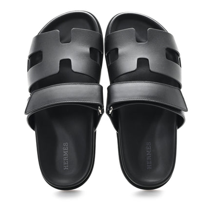 Hermes Calfskin Womens Chypre Sandals 36.5 Black 2 of 10