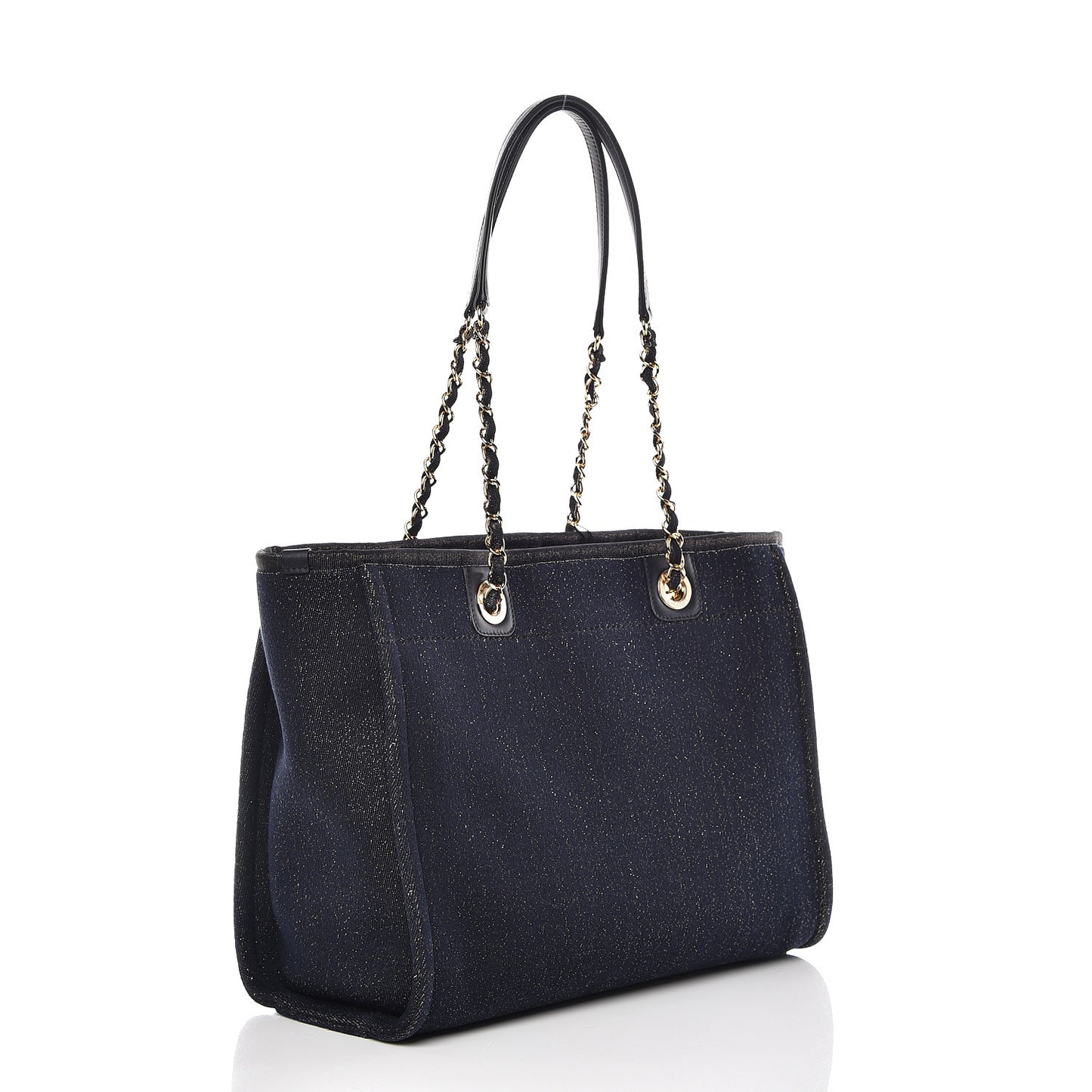 Lurex Canvas Small Deauville Tote Navy Blue Gold