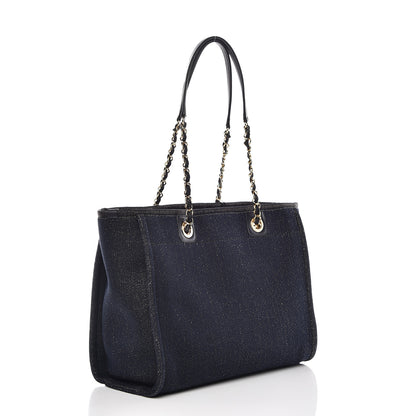 Chanel Lurex Canvas Small Deauville Tote Navy Blue Gold 3 of 12