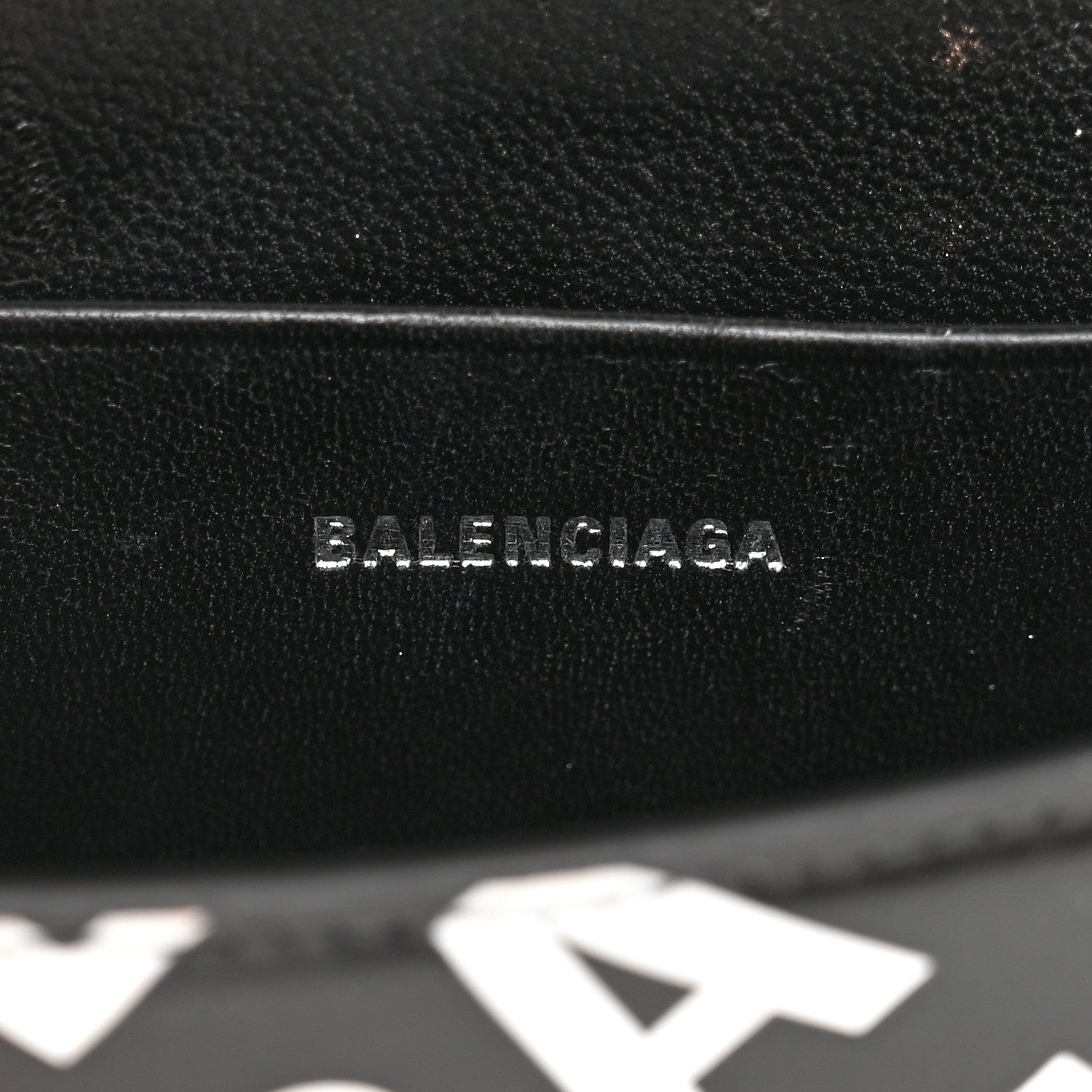 Balenciaga Smooth Calfskin Allover Logo Print Hourglass Top Handle Bag Mini Black White 6 of 11