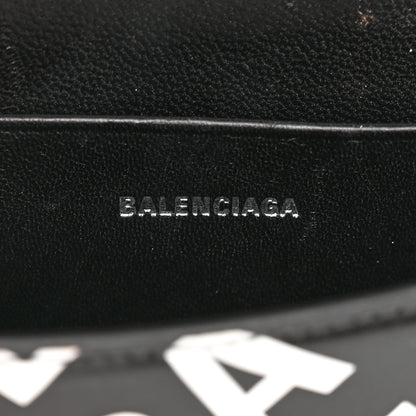 Balenciaga Smooth Calfskin Allover Logo Print Hourglass Top Handle Bag Mini Black White 6 of 11