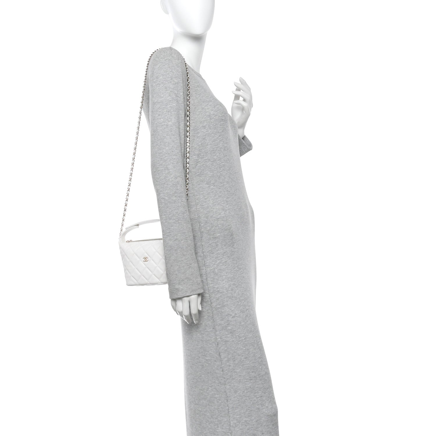 Chanel Caviar Quilted Hobo Clutch With Chain White 2 of 11