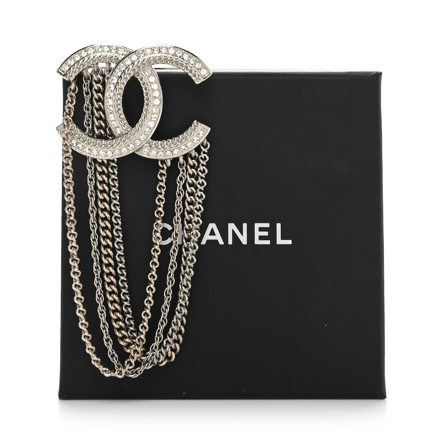 Chanel Crystal Multi Strand Chain CC Brooch Silver Gold 4 of 4