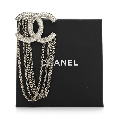 Chanel Crystal Multi Strand Chain CC Brooch Silver Gold 4 of 4
