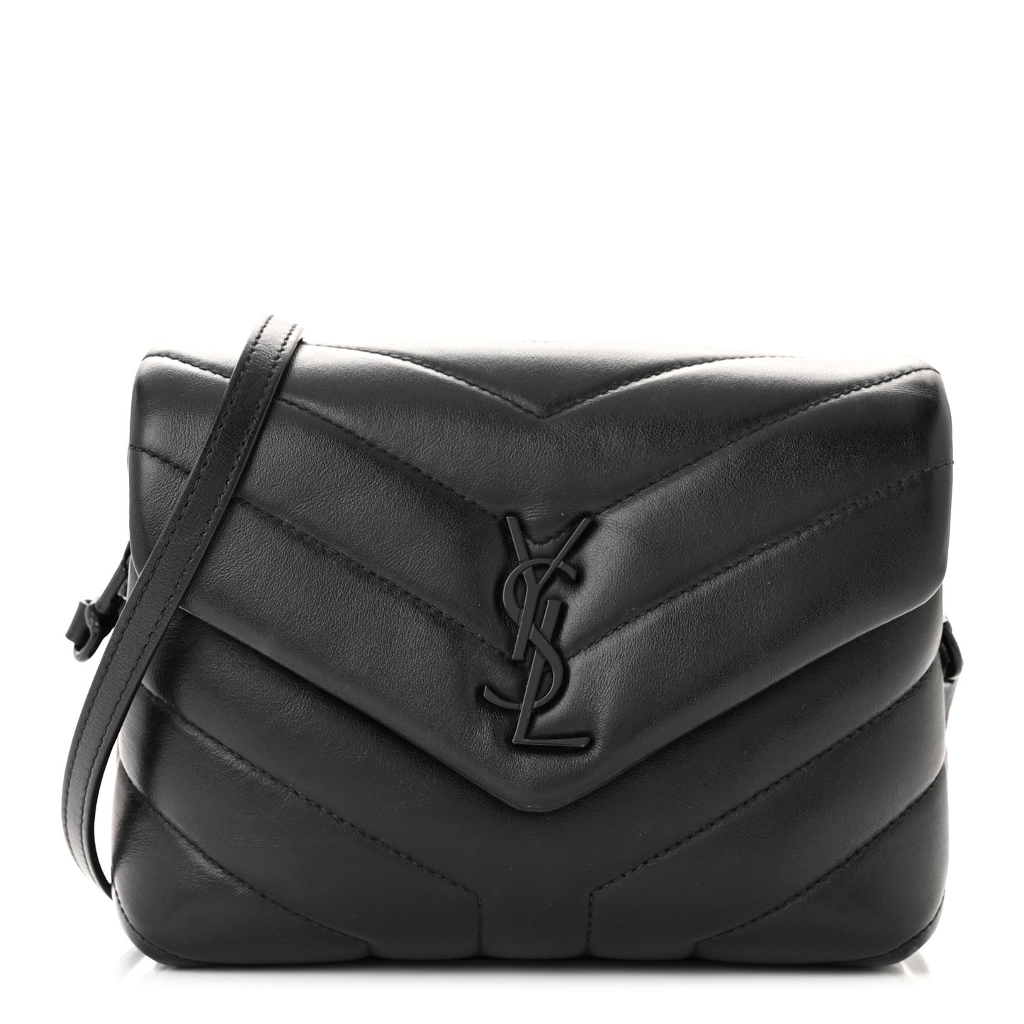 Calfskin Y Quilted Monogram Monochrome Toy Loulou Crossbody Bag Black