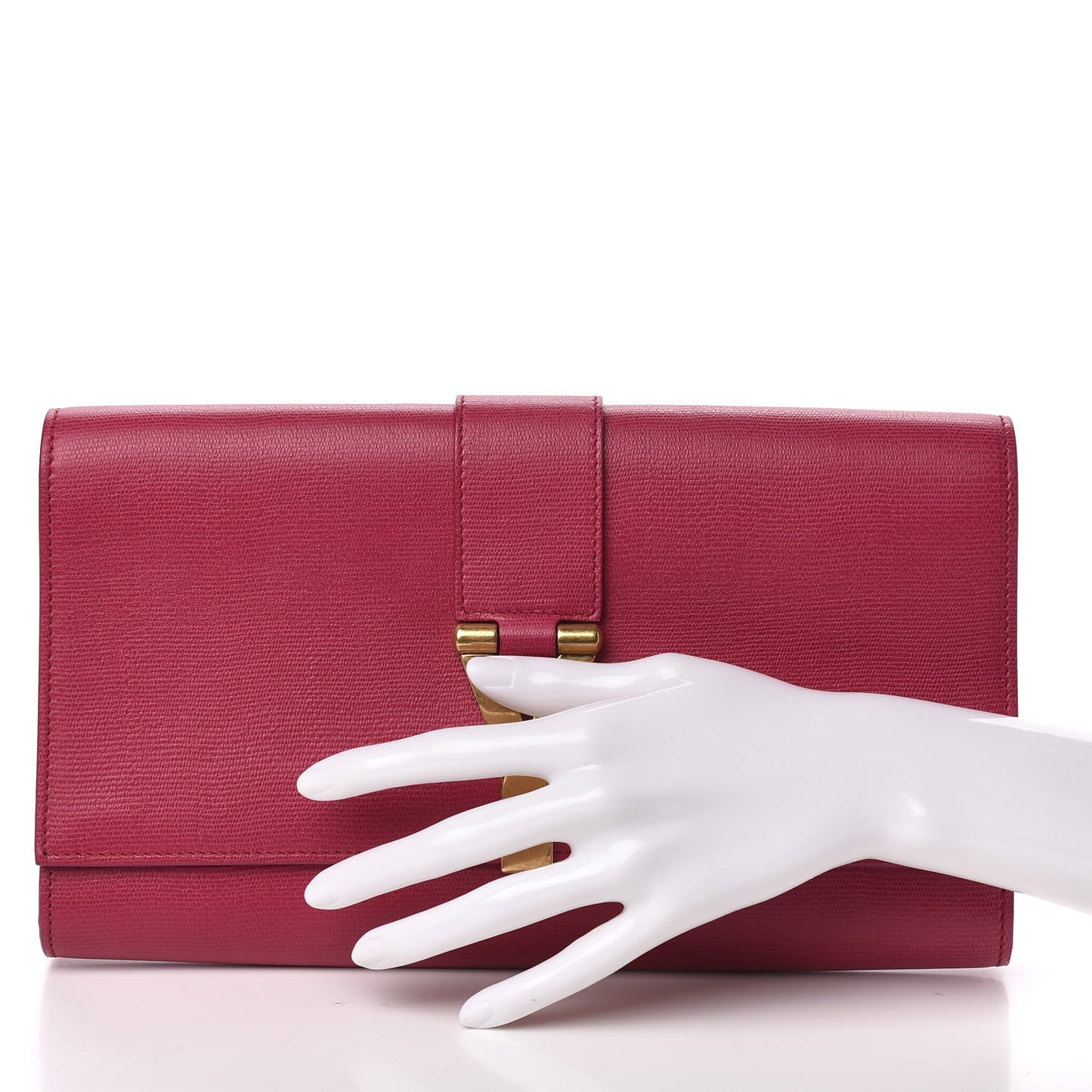 Textured Calfskin Classic Y Ligne Clutch Fuchsia