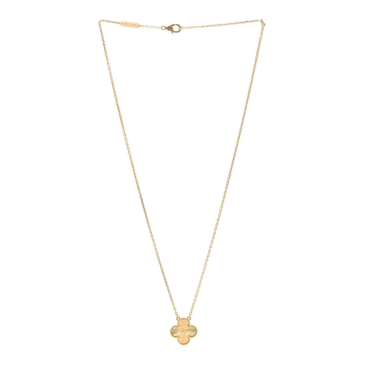 Van Cleef & Arpels 18K Yellow Gold Guilloche Vintage Alhambra Pendant Necklace 3 of 6