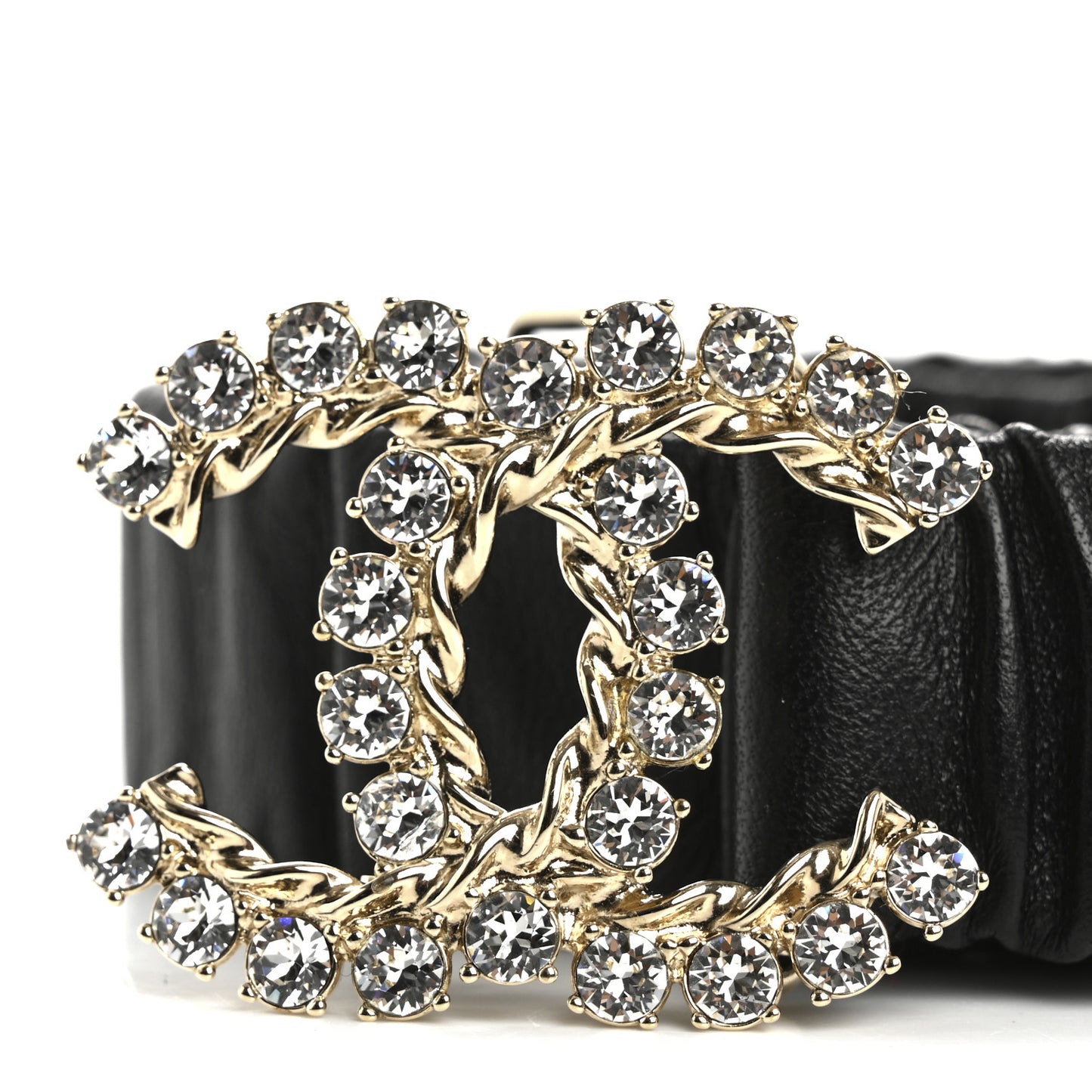 Calfskin Strass Ruched Rope CC Belt 95 38 Black