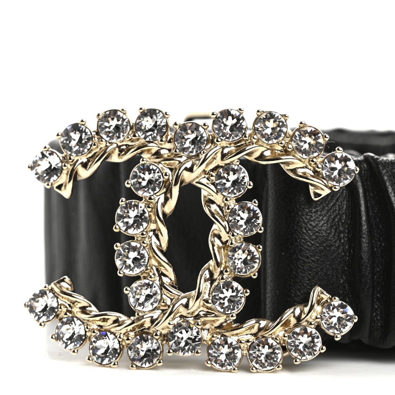 Chanel Calfskin Strass Ruched Rope CC Belt 95 38 Black 3 of 6