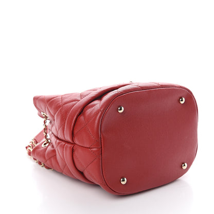 Chanel Caviar Quilted Rolled Up Bucket Drawstring Bag Red 3 of 9