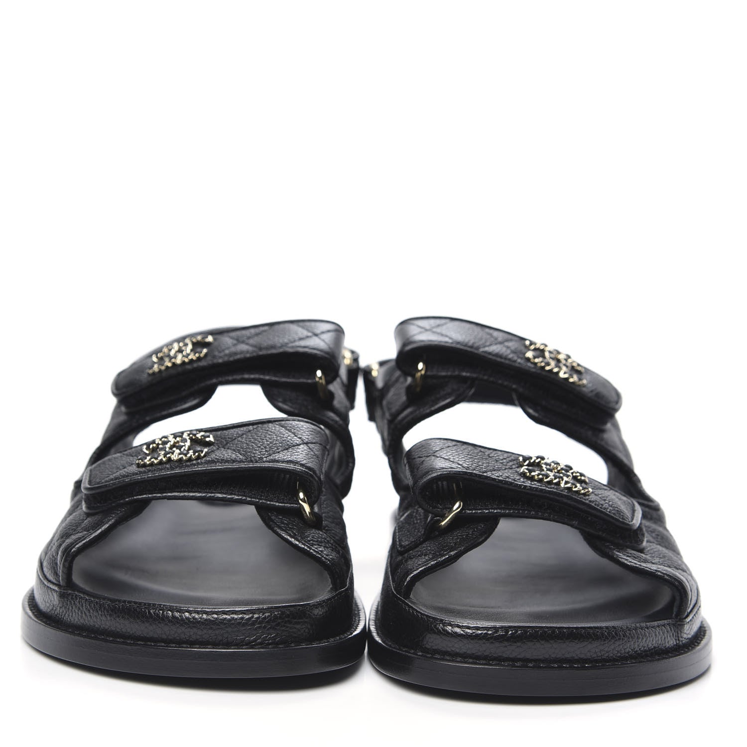 Chanel Grained Calfskin Velcro Dad Sandals 37.5 Black 2 of 8