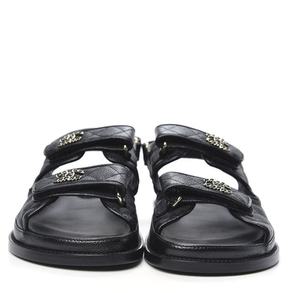 Chanel Grained Calfskin Velcro Dad Sandals 37.5 Black 2 of 8