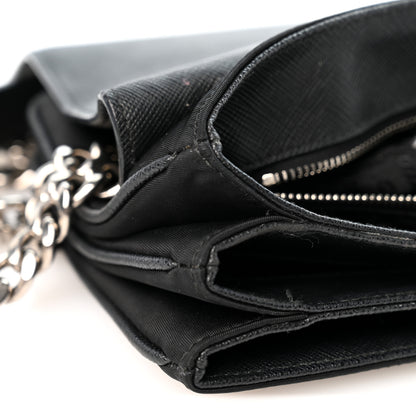 Prada Saffiano Tessuto Nylon Chain Shoulder Bag Black 12 of 15
